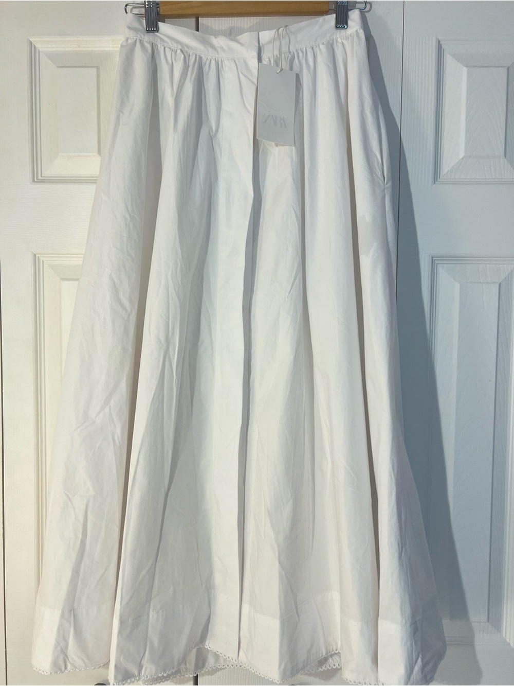 Zara White Cotton Poplin Full A-line Midi Skirt. Button Front. S NWT - Picture 12 of 13